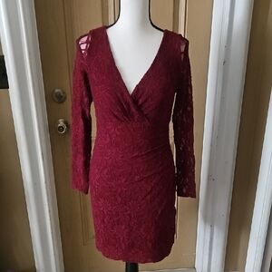 Ralph Lauren Red Long Sleeve V-Neck Bodycon Dress